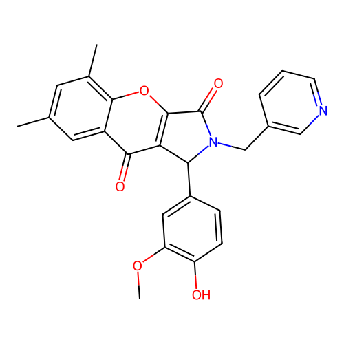 1-(4-hydroxy-3-methoxyphenyl)-5,7-dimethyl-2-(pyridin-3-ylmethyl)-1,2-dihydrochromeno[2,3-c]pyrrole-3,9-dione structure