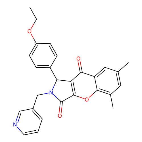 1-(4-ethoxyphenyl)-5,7-dimethyl-2-(pyridin-3-ylmethyl)-1,2-dihydrochromeno[2,3-c]pyrrole-3,9-dione structure