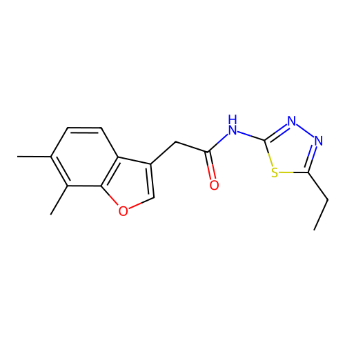 2-(6,7-dimethyl-1-benzofuran-3-yl)-N-(5-ethyl-1,3,4-thiadiazol-2-yl)acetamide structure