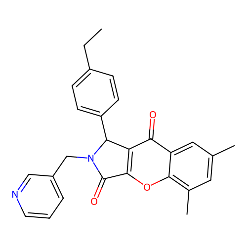 1-(4-ethylphenyl)-5,7-dimethyl-2-(pyridin-3-ylmethyl)-1,2-dihydrochromeno[2,3-c]pyrrole-3,9-dione structure