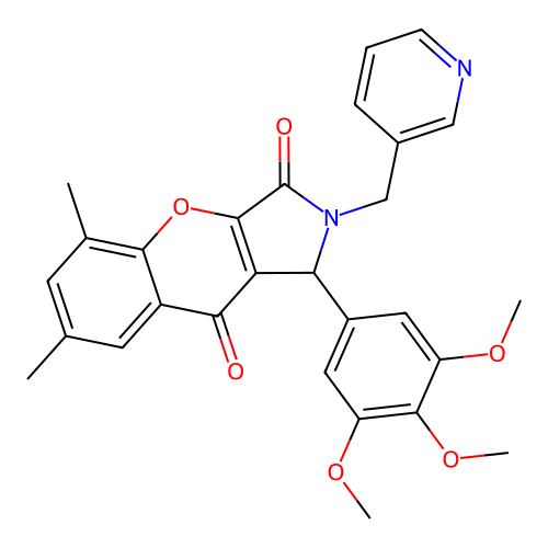 5,7-dimethyl-2-(pyridin-3-ylmethyl)-1-(3,4,5-trimethoxyphenyl)-1,2-dihydrochromeno[2,3-c]pyrrole-3,9-dione structure