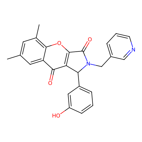 1-(3-hydroxyphenyl)-5,7-dimethyl-2-(pyridin-3-ylmethyl)-1,2-dihydrochromeno[2,3-c]pyrrole-3,9-dione structure