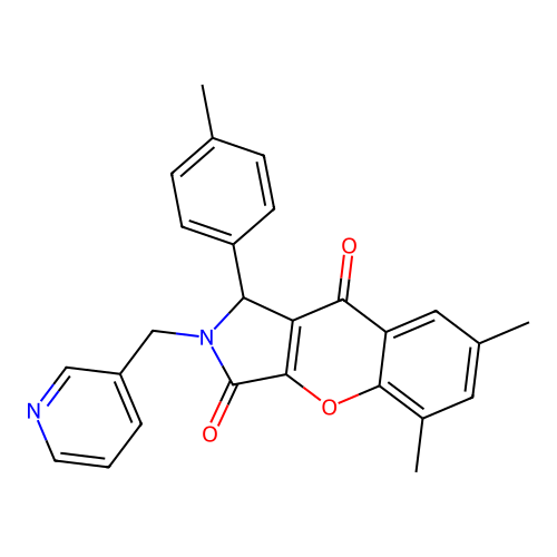 5,7-dimethyl-1-(4-methylphenyl)-2-(pyridin-3-ylmethyl)-1,2-dihydrochromeno[2,3-c]pyrrole-3,9-dione structure