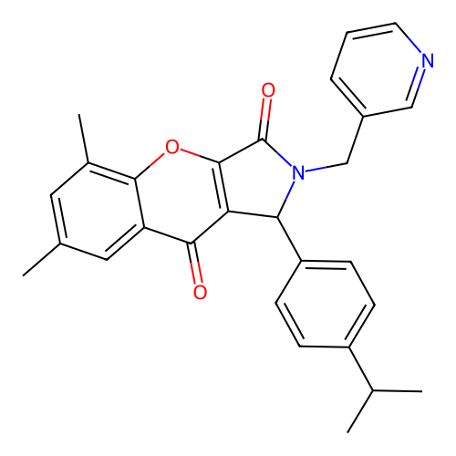 5,7-dimethyl-1-[4-(propan-2-yl)phenyl]-2-(pyridin-3-ylmethyl)-1,2-dihydrochromeno[2,3-c]pyrrole-3,9-dione structure