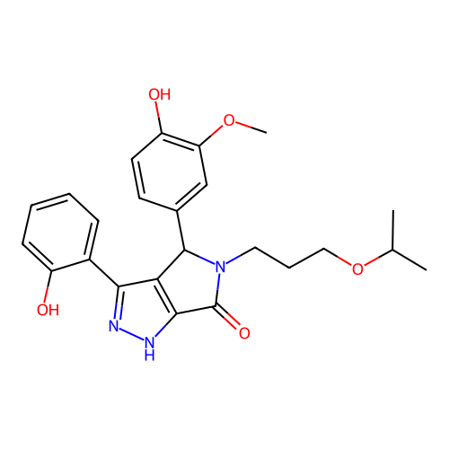4-(4-hydroxy-3-methoxyphenyl)-3-(2-hydroxyphenyl)-5-(3-isopropoxypropyl)-4,5-dihydropyrrolo[3,4-c]pyrazol-6(1H)-one structure