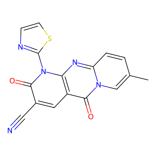 2,5-diketo-8-methyl-1-thiazol-2-yl-dipyrido[1,2-e:4'',3''-f]pyrimidine-3-carbonitrile structure