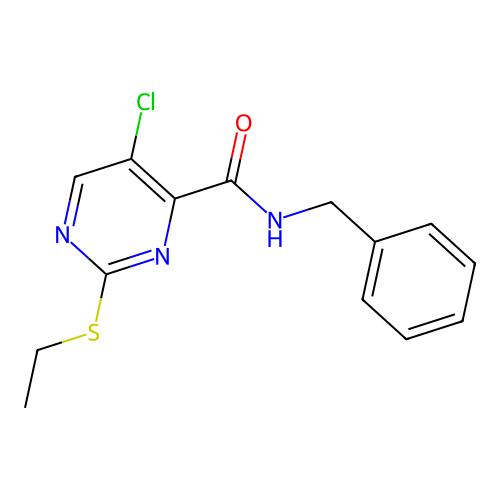 N-benzyl-5-chloro-2-(ethylsulfanyl)pyrimidine-4-carboxamide structure