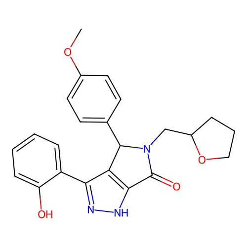 3-(2-hydroxyphenyl)-4-(4-methoxyphenyl)-5-(tetrahydrofuran-2-ylmethyl)-4,5-dihydropyrrolo[3,4-c]pyrazol-6(2H)-one structure