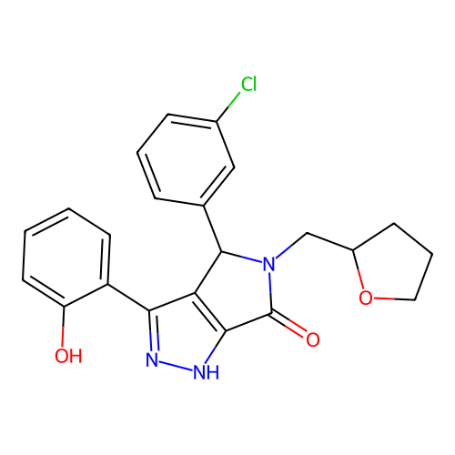 4-(3-chlorophenyl)-3-(2-hydroxyphenyl)-5-(tetrahydrofuran-2-ylmethyl)-4,5-dihydropyrrolo[3,4-c]pyrazol-6(2H)-one structure