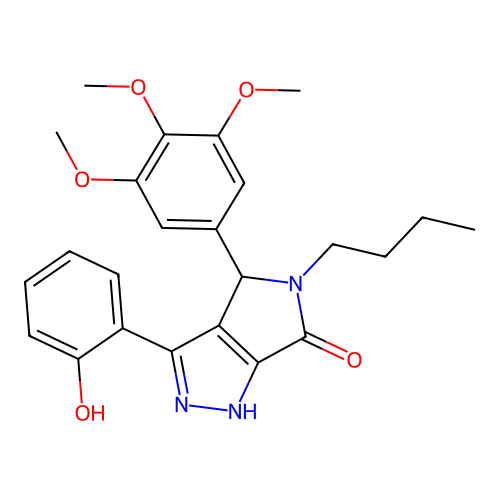 5-butyl-3-(2-hydroxyphenyl)-4-(3,4,5-trimethoxyphenyl)-4,5-dihydropyrrolo[3,4-c]pyrazol-6(1H)-one structure