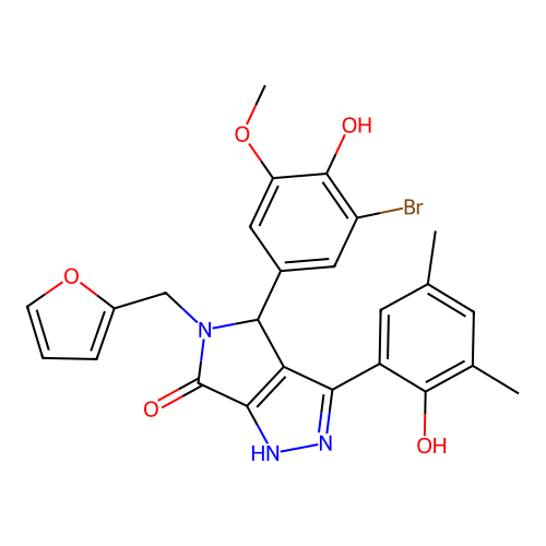 4-(3-bromo-4-hydroxy-5-methoxyphenyl)-5-(furan-2-ylmethyl)-3-(2-hydroxy-3,5-dimethylphenyl)-4,5-dihydropyrrolo[3,4-c]pyrazol-6(2H)-one structure