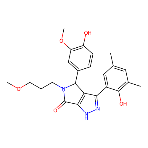 3-(2-hydroxy-3,5-dimethylphenyl)-4-(4-hydroxy-3-methoxyphenyl)-5-(3-methoxypropyl)-4,5-dihydropyrrolo[3,4-c]pyrazol-6(2H)-one structure