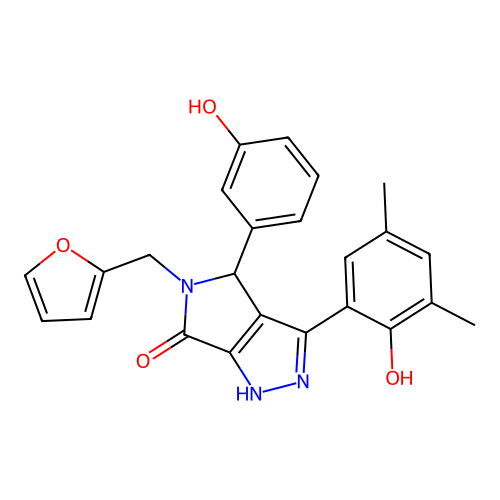 5-(furan-2-ylmethyl)-3-(2-hydroxy-3,5-dimethylphenyl)-4-(3-hydroxyphenyl)-4,5-dihydropyrrolo[3,4-c]pyrazol-6(2H)-one structure