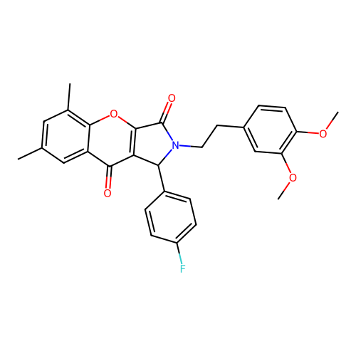 2-[2-(3,4-dimethoxyphenyl)ethyl]-1-(4-fluorophenyl)-5,7-dimethyl-1,2-dihydrochromeno[2,3-c]pyrrole-3,9-dione structure