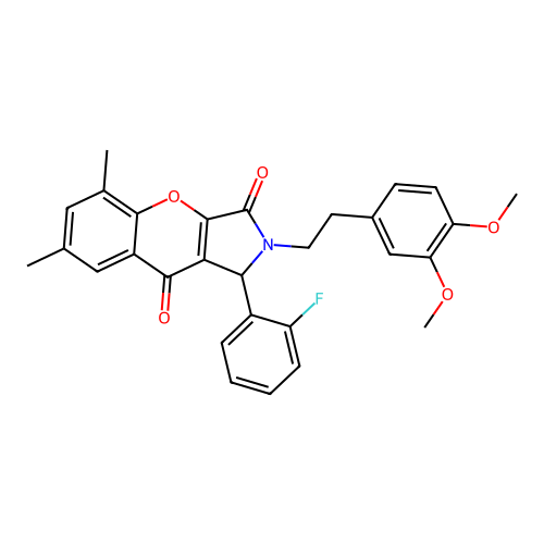 2-[2-(3,4-dimethoxyphenyl)ethyl]-1-(2-fluorophenyl)-5,7-dimethyl-1,2-dihydrochromeno[2,3-c]pyrrole-3,9-dione structure