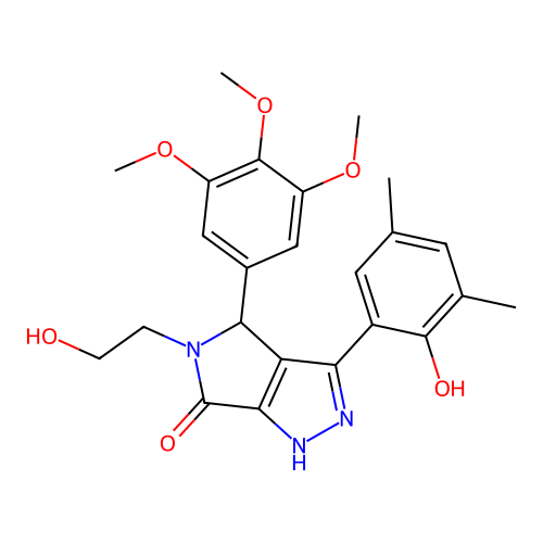 3-(2-hydroxy-3,5-dimethylphenyl)-5-(2-hydroxyethyl)-4-(3,4,5-trimethoxyphenyl)-4,5-dihydropyrrolo[3,4-c]pyrazol-6(2H)-one structure