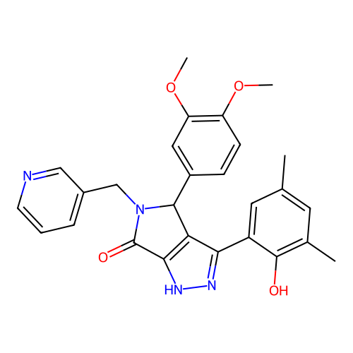 4-(3,4-dimethoxyphenyl)-3-(2-hydroxy-3,5-dimethylphenyl)-5-(pyridin-3-ylmethyl)-4,5-dihydropyrrolo[3,4-c]pyrazol-6(2H)-one structure