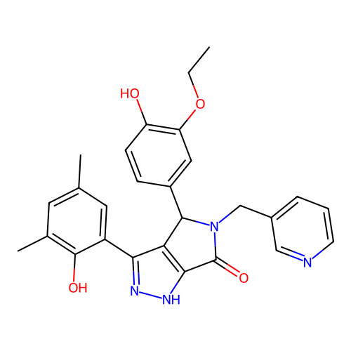 4-(3-ethoxy-4-hydroxyphenyl)-3-(2-hydroxy-3,5-dimethylphenyl)-5-(pyridin-3-ylmethyl)-4,5-dihydropyrrolo[3,4-c]pyrazol-6(2H)-one structure
