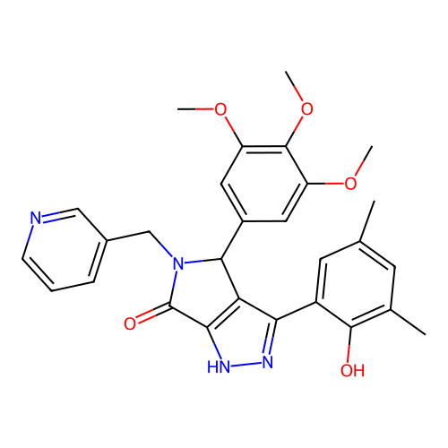3-(2-hydroxy-3,5-dimethylphenyl)-5-(pyridin-3-ylmethyl)-4-(3,4,5-trimethoxyphenyl)-4,5-dihydropyrrolo[3,4-c]pyrazol-6(2H)-one structure