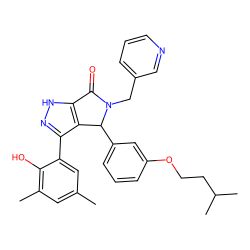 3-(2-hydroxy-3,5-dimethylphenyl)-4-[3-(3-methylbutoxy)phenyl]-5-(pyridin-3-ylmethyl)-4,5-dihydropyrrolo[3,4-c]pyrazol-6(2H)-one structure