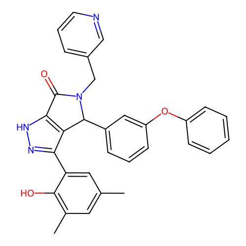 3-(2-hydroxy-3,5-dimethylphenyl)-4-(3-phenoxyphenyl)-5-(pyridin-3-ylmethyl)-4,5-dihydropyrrolo[3,4-c]pyrazol-6(2H)-one structure