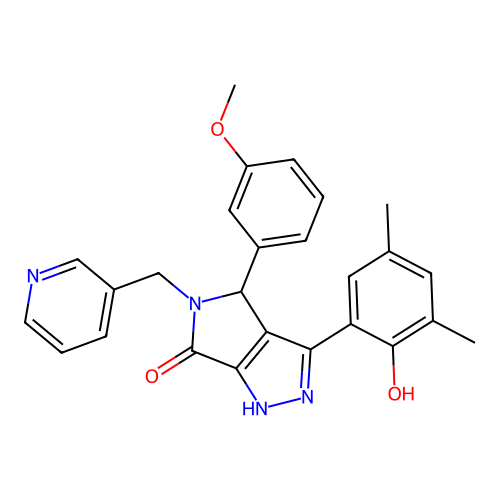 3-(2-hydroxy-3,5-dimethylphenyl)-4-(3-methoxyphenyl)-5-(pyridin-3-ylmethyl)-4,5-dihydropyrrolo[3,4-c]pyrazol-6(2H)-one structure