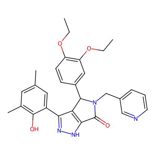 4-(3,4-diethoxyphenyl)-3-(2-hydroxy-3,5-dimethylphenyl)-5-(pyridin-3-ylmethyl)-4,5-dihydropyrrolo[3,4-c]pyrazol-6(2H)-one structure