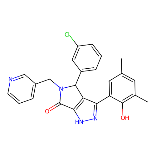 4-(3-chlorophenyl)-3-(2-hydroxy-3,5-dimethylphenyl)-5-(pyridin-3-ylmethyl)-4,5-dihydropyrrolo[3,4-c]pyrazol-6(2H)-one structure