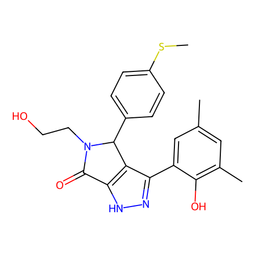 3-(2-hydroxy-3,5-dimethylphenyl)-5-(2-hydroxyethyl)-4-[4-(methylsulfanyl)phenyl]-4,5-dihydropyrrolo[3,4-c]pyrazol-6(2H)-one structure