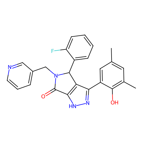 4-(2-fluorophenyl)-3-(2-hydroxy-3,5-dimethylphenyl)-5-(pyridin-3-ylmethyl)-4,5-dihydropyrrolo[3,4-c]pyrazol-6(2H)-one structure