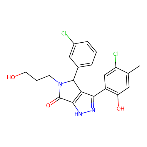 3-(5-chloro-2-hydroxy-4-methylphenyl)-4-(3-chlorophenyl)-5-(3-hydroxypropyl)-4,5-dihydropyrrolo[3,4-c]pyrazol-6(1h)-one structure
