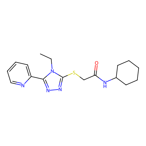N-cyclohexyl-2-[(4-ethyl-5-pyridin-2-yl-1,2,4-triazol-3-yl)sulfanyl]acetamide structure