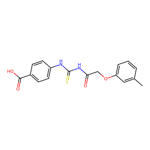 Benzoic acid, 4-[[[[(3-methylphenoxy)acetyl]amino]thioxomethyl]amino]- structure