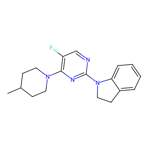 1-[5-fluoro-4-(4-methylpiperidin-1-yl)pyrimidin-2-yl]-2,3-dihydro-1H-indole structure