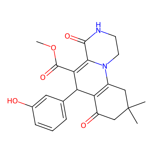 methyl 6-(3-hydroxyphenyl)-9,9-dimethyl-4,7-dioxo-2,3,4,6,7,8,9,10-octahydro-1H-pyrazino[1,2-a]quinoline-5-carboxylate structure