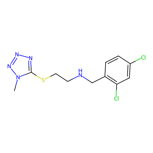 N-[(2,4-dichlorophenyl)methyl]-2-(1-methyltetrazol-5-yl)sulfanylethanamine structure