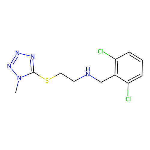 N-[(2,6-dichlorophenyl)methyl]-2-(1-methyltetrazol-5-yl)sulfanylethanamine structure