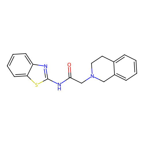 N-(1,3-benzothiazol-2-yl)-2-(3,4-dihydro-1H-isoquinolin-2-yl)acetamide structure