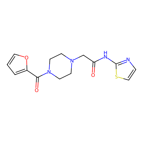 2-[4-(furan-2-carbonyl)piperazin-1-yl]-N-(1,3-thiazol-2-yl)acetamide structure