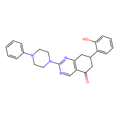 7-(2-hydroxyphenyl)-2-(4-phenylpiperazin-1-yl)-7,8-dihydroquinazolin-5(6H)-one structure
