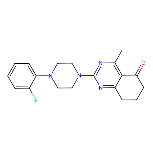 2-[4-(2-fluorophenyl)piperazin-1-yl]-4-methyl-7,8-dihydroquinazolin-5(6H)-one structure