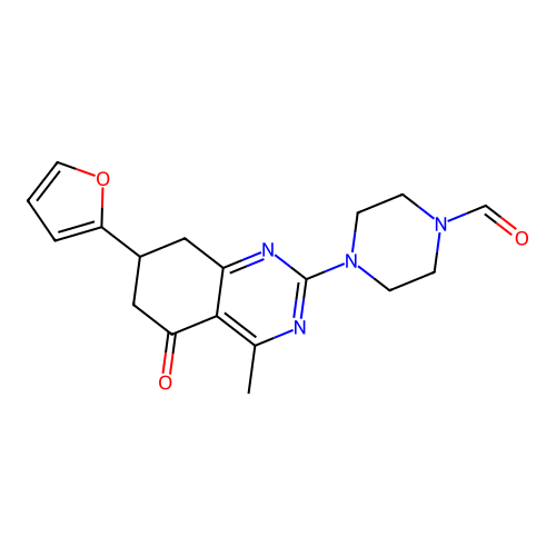 4-[7-(furan-2-yl)-4-methyl-5-oxo-7,8-dihydro-6H-quinazolin-2-yl]piperazine-1-carbaldehyde structure