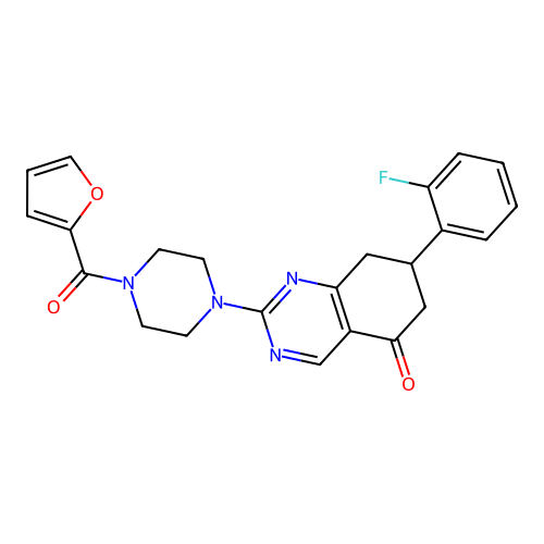 7-(2-fluorophenyl)-2-[4-(2-furoyl)piperazin-1-yl]-7,8-dihydroquinazolin-5(6H)-one structure