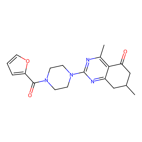 2-(4-(furan-2-carbonyl)piperazin-1-yl)-4,7-dimethyl-7,8-dihydroquinazolin-5(6H)-one structure