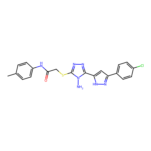 2-((4-amino-5-(3-(4-chlorophenyl)-1H-pyrazol-5-yl)-4H-1,2,4-triazol-3-yl)thio)-N-(p-tolyl)acetamide structure