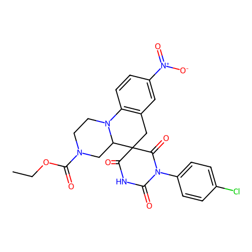 ethyl 1'-(4-chlorophenyl)-4'-hydroxy-8-nitro-2',6'-dioxo-1,1',2,4,4a,6'-hexahydro-2'H,3H,6H-spiro[pyrazino[1,2-a]quinoline-5,5'-pyrimidine]-3-carboxylate structure