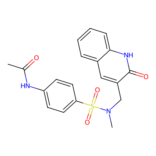 N-[4-[methyl-[(2-oxo-1H-quinolin-3-yl)methyl]sulfamoyl]phenyl]acetamide structure