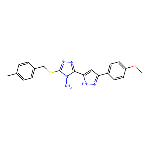 3-(3-(4-methoxyphenyl)-1H-pyrazol-5-yl)-5-((4-methylbenzyl)thio)-4H-1,2,4-triazol-4-amine structure