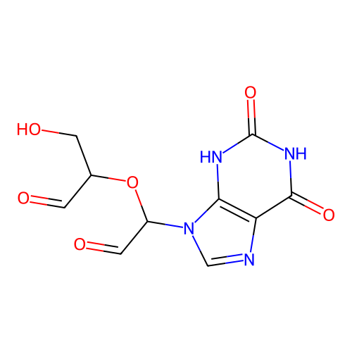 2-[1-(2,6-dioxo-3H-purin-9-yl)-2-oxoethoxy]-3-hydroxypropanal structure
