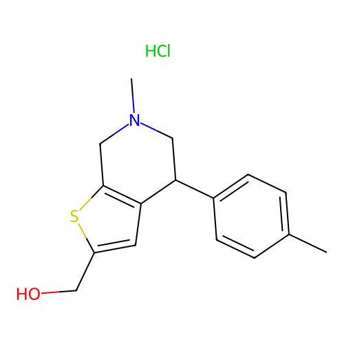 2-(Hydroxymethyl)-6-methyl-4-p-tolyl-4,5,6,7-tetrahydrothieno(2,3-d)pyridine hydrochloride structure